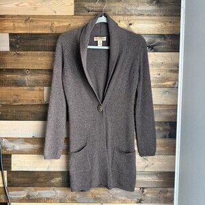 Marisa Christina 100% 2-Ply Cashmere Cardigan Sweater Brown XS Pocket Long Cozy